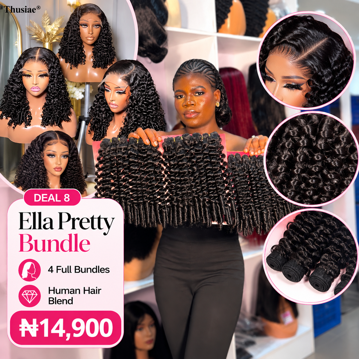 Deal 8
Ella pretty bundle
4 full bundles
Human hair blend