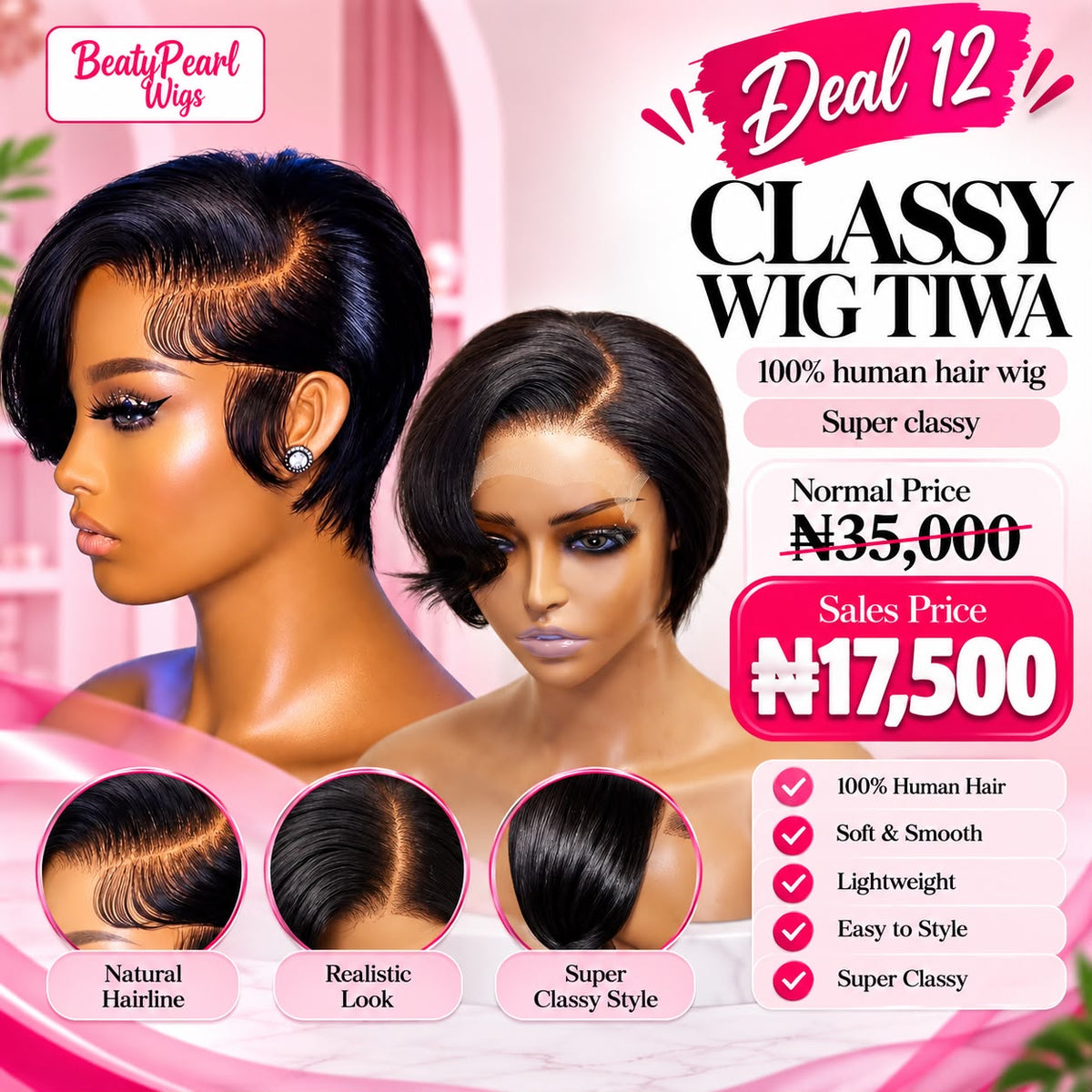 Deal 12
Classy wig tiwa
100% human hair wig
Super classy