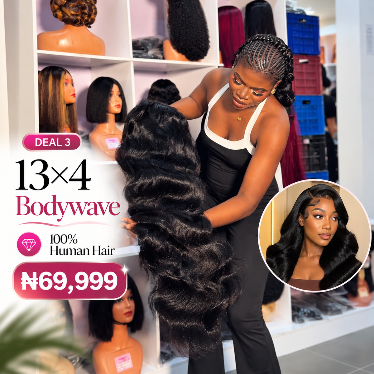 Deal 3
13×4 Bodywave 
 Human hair