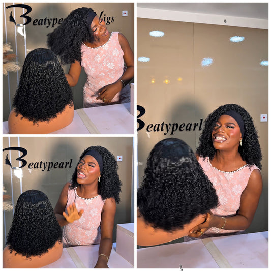 Deal B18
Pixie curls band wig
Hair type; Soft human hair blend
Length;16 "