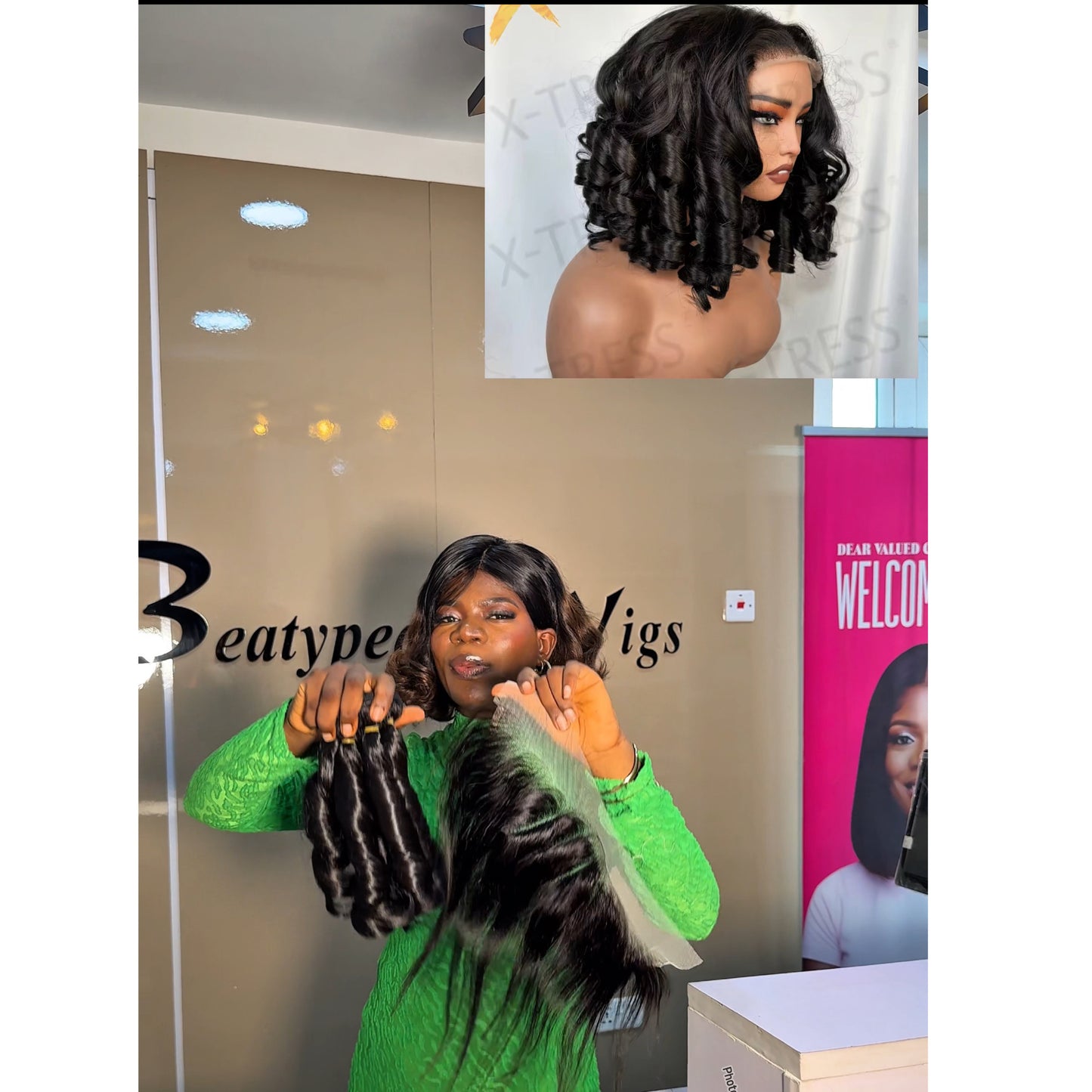 Deal B14.
Lose wave + frontal combo 
Bundle; human hair blend 
14’’ 
frontal; 100% human hair 10”